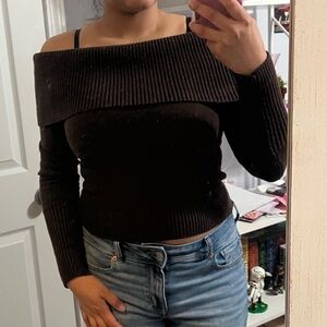 Cropped Off-Shoulder Chocolate Brown Sweater - women’s medium